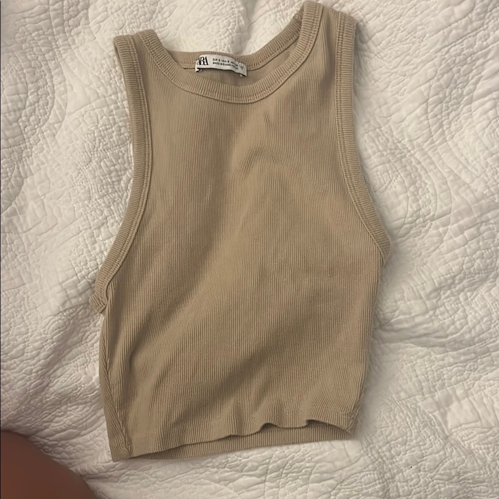 Zara Beige Ribbed Tank Top